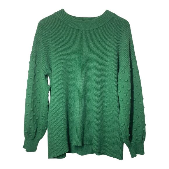 CeCe Green Ribbed Bobble Sleeve Crewneck Sweater Size 1X XL Swiss Dot - Picture 3 of 5